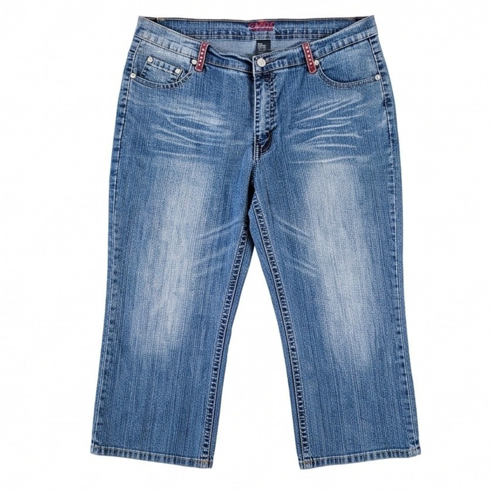 Gazoz Jeans Womens 16 Blue Denim‎ Capris Embellished Rhinestone Velvet 60553